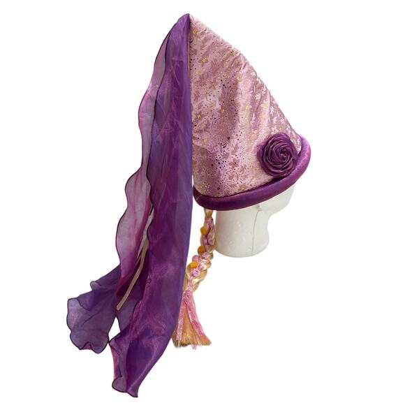 Disney Parks Rapunzel Princess Hat Adjustable Adult Pink Purple Gold Veil Braid - Picture 3 of 8